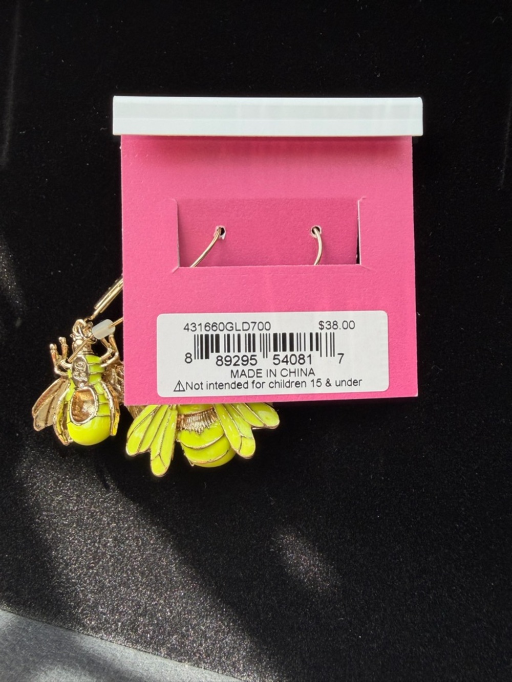 Betsey Johnson Lime Yellow Bee Drop Earrings with Gold-Tone Detail - Picture 4 of 4